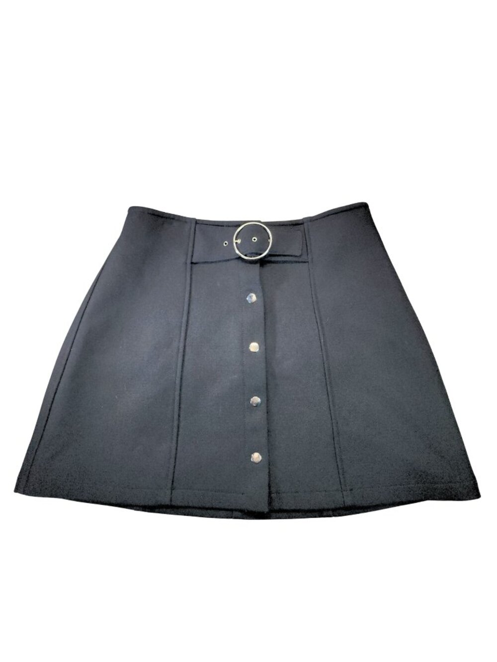 Zara Woman Black A-Line Mini Skirt Silver Buckle Snap Front Corpcore